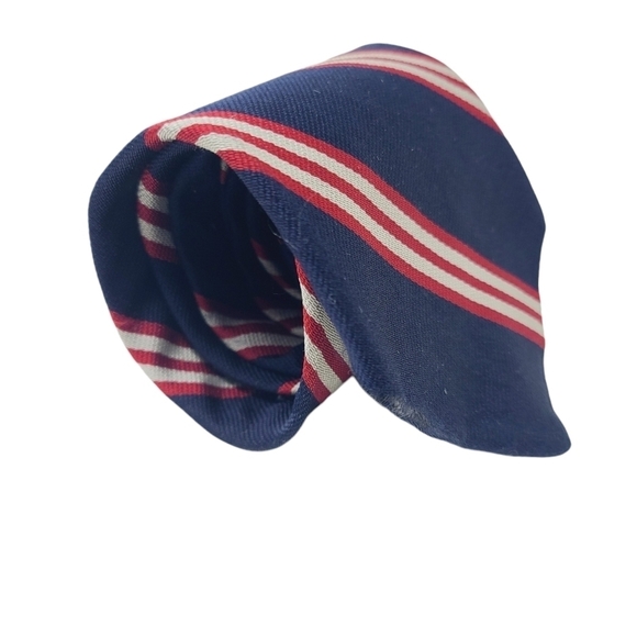 Claybrooke | Men's Vintage Classic Navy Striped Silk Necktie (One Size) - Picture 8 of 10